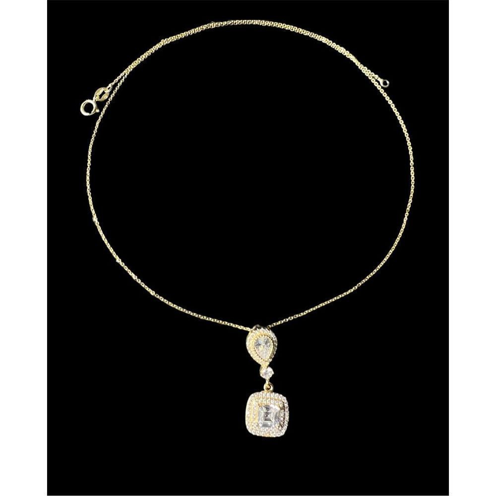 Teardrop and Baguette 925 Pendant and Necklace Set dipped in 14 K Gold